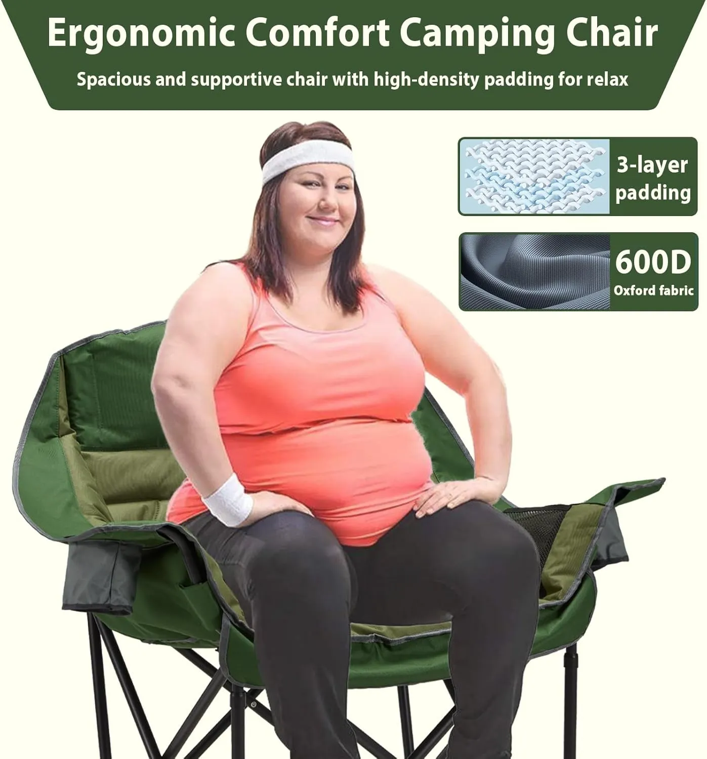 Oversized Camping Chair, Portable Folding Camping Chairs with Side Pocket, Cup Holder and Carry Bag, Heavy Duty Outdoor Camping Chairs for Adults, Fishing, Sports, Trip, up to 400lbs, Style 2