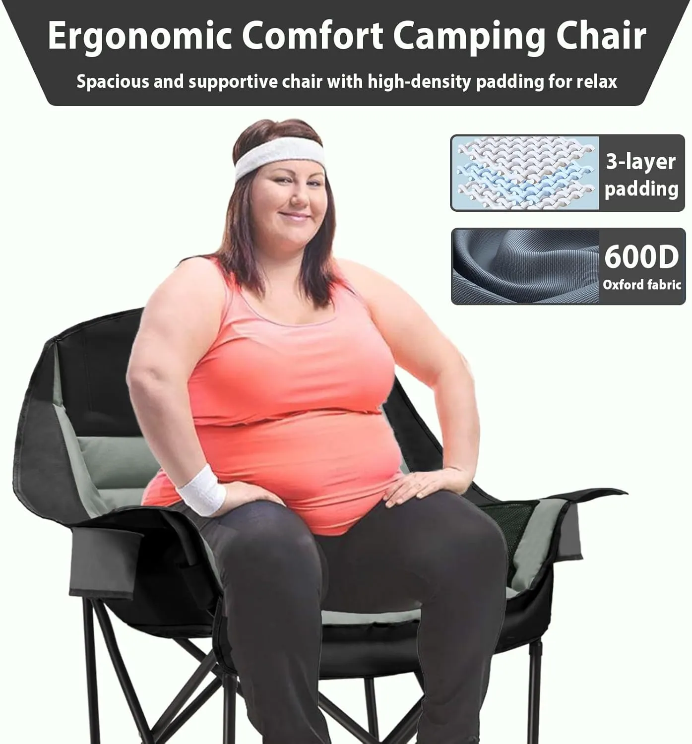 Oversized Camping Chair, Portable Folding Camping Chairs with Side Pocket, Cup Holder and Carry Bag, Heavy Duty Outdoor Camping Chairs for Adults, Fishing, Sports, Trip, up to 400lbs, Style 4