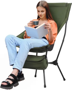 Oversized Camping Chair,Foldable Camping Chair with Side Pockets & Headrest - Comfortable Breathable Mesh Outdoor Chair for Adults, Supports 198lbs - Perfect for Beach, RV, Backyard Army Gre