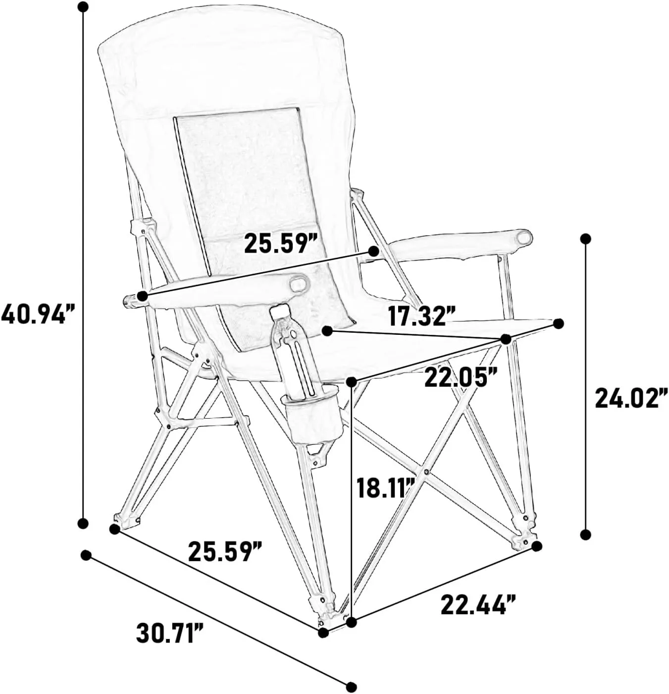 Oversized Camping Chairs, High Back Heavy Duty Lawn Chair Support 250LBS, Padded Portable Outdoor Chair with Cup Holder, Blue