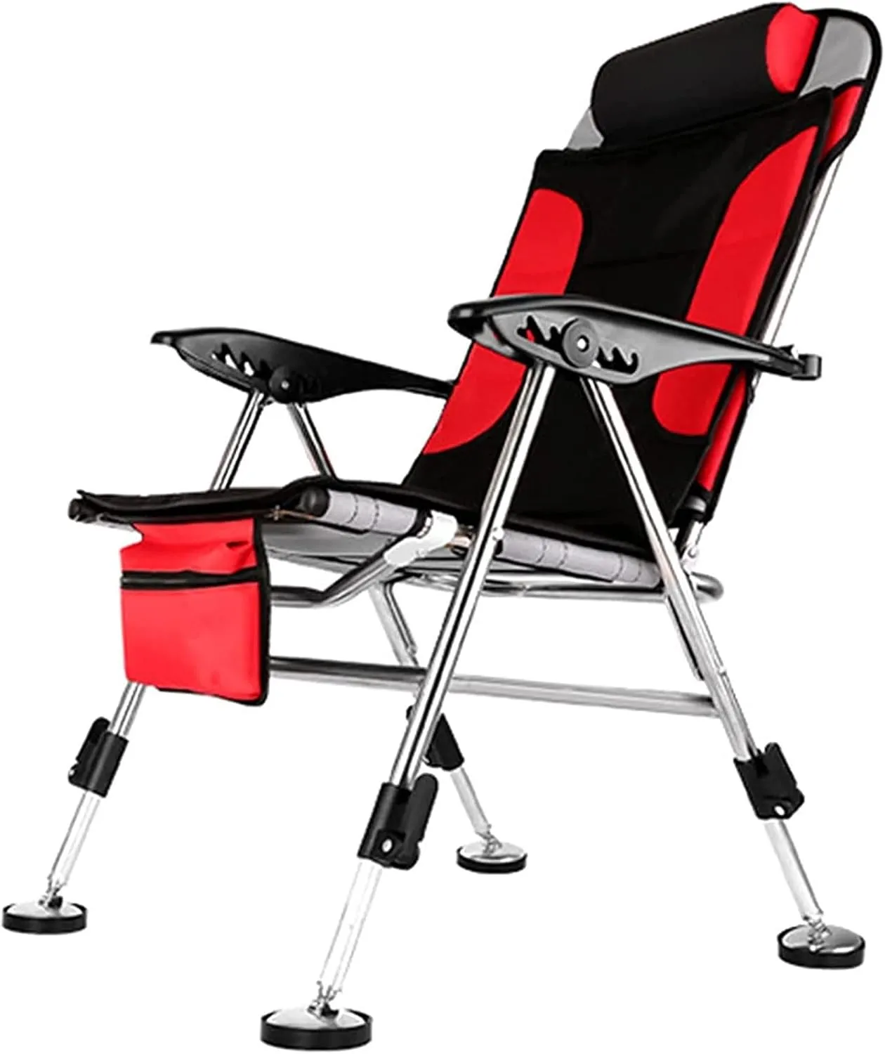 Oversized Camping Folding Chair Heavy Duty Lawn Chair with Cooler Bag Support Steel Frame Collapsible Padded Arm Chair Quad Lumbar Back Chair Portable for Outdoor