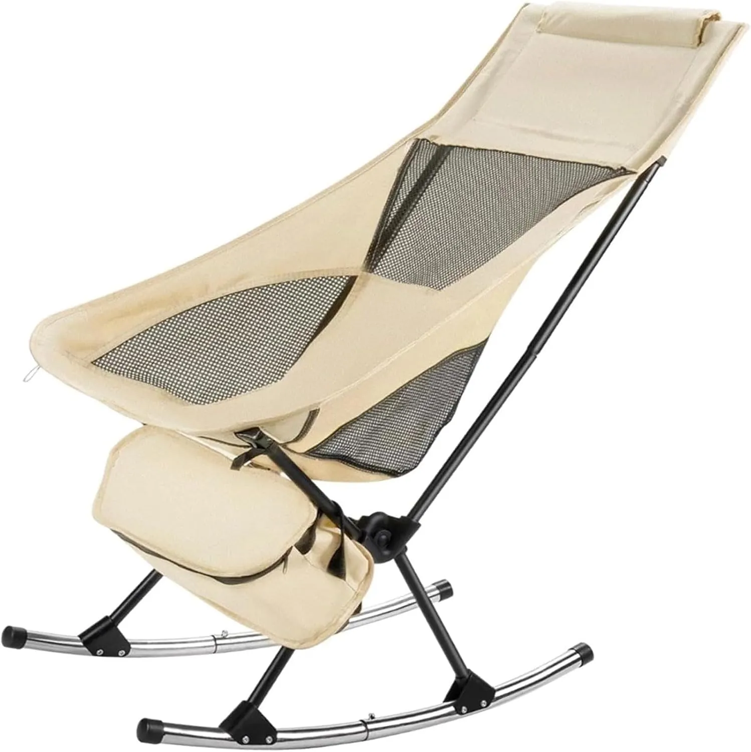 Oversized Folding Rocking Camping Chair, High Back Portable Lawn Recliner with Headrest, Fully Padded Outdoor Patio Chair with Storage Pocket, Full Steel Frame, Supports 400 Lbs
