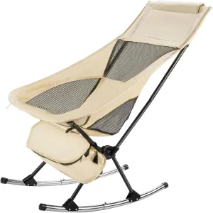 Oversized Folding Rocking Camping Chair, High Back Portable Lawn Recliner with Headrest, Fully Padded Outdoor Patio Chair with Storage Pocket, Full Steel Frame, Supports 400 Lbs