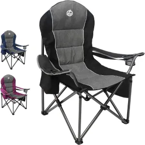 Oversized Portable Camping Chair, Full Padded Outdoor Folding Chair Support 350 LBS, Heavy Duty Lawn Chair with Cup Holder, Cooler Bag, Lumbar Support, Head Pocket for Adult-Black