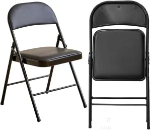 Padded Folding Chair, 2 Pack, Artificial Leather Seat Cushion, Carbon Steel Pipe, Load-Bearing 150kg, for Events Office Wedding Party Kitchen Dining Conference Dormitory Home