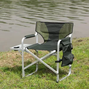Padded Folding Outdoor Chair with Side Table and Storage Pockets, Lightweight Oversized Design for Camping and Picnics, Green