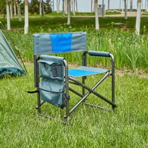 Padded Folding Outdoor Chair with Storage Pockets,Lightweight Oversized Directors Chair for Indoor, Outdoor Camping, Picnics and Fishing,Blue/Grey (1)