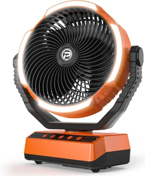 PANERGY Camping Fan with Light - 20000mAh Rechargeable Battery Fan with Charger, 70Hrs Cooling Time, 4 Speeds, 110° Auto Oscillation & 270° Pivot Design with Hook for Camping/Power Outage/Hurricane