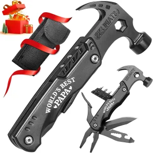 Papa Gifts - Christmas Practical Gifts for Papa, Best Papa Gifts - "WORLD'S BEST PAPA" 15 in 1 Multitool Hammer - Papa Gifts from Grandchildren - Fathers Day Birthday Gift Ideas for Papa