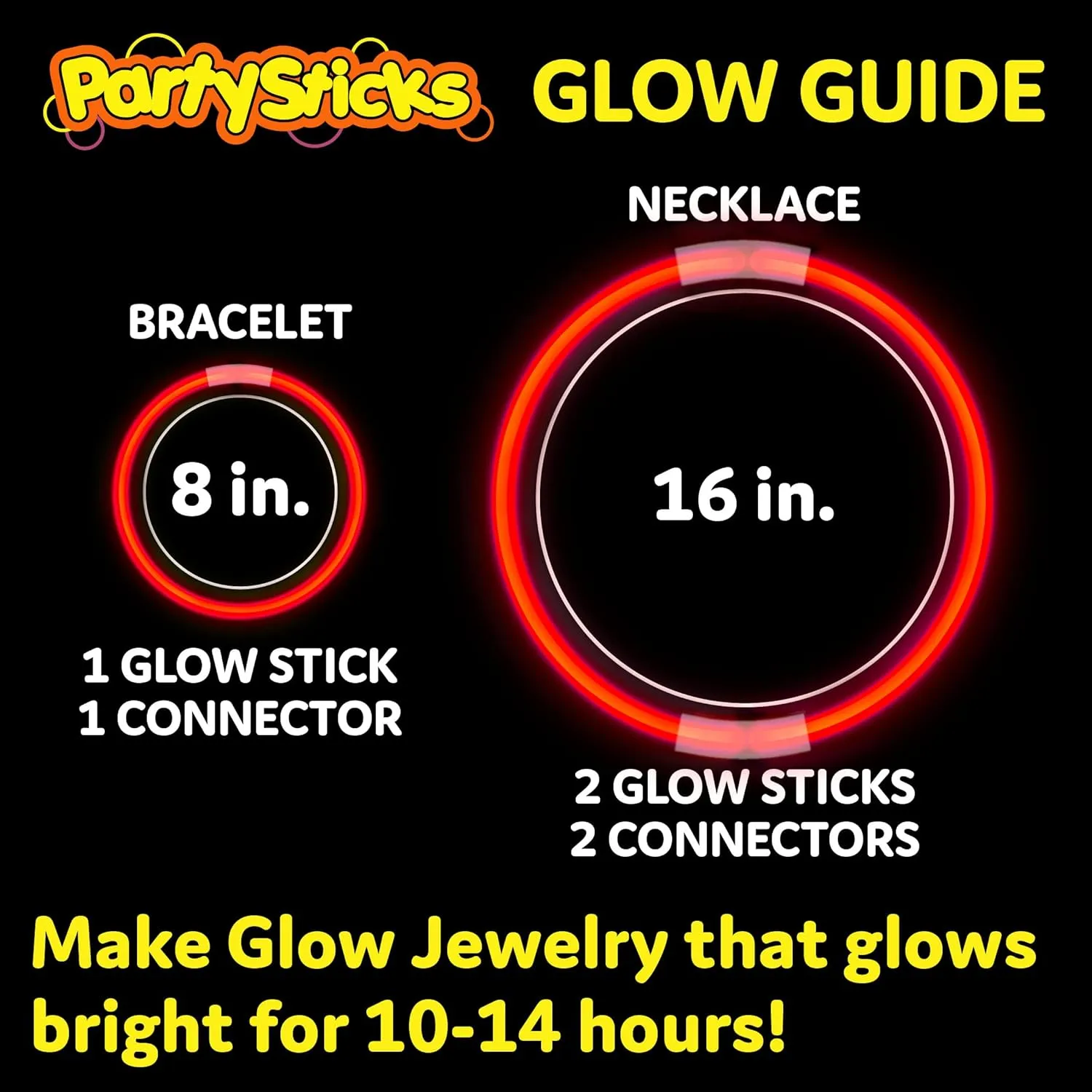 PartySticks Red Glow Sticks - 100pk, 8 Inch Glow in The Dark Light Up Sticks - Party Favors, Decorations, Necklaces and Bracelets with Connectors