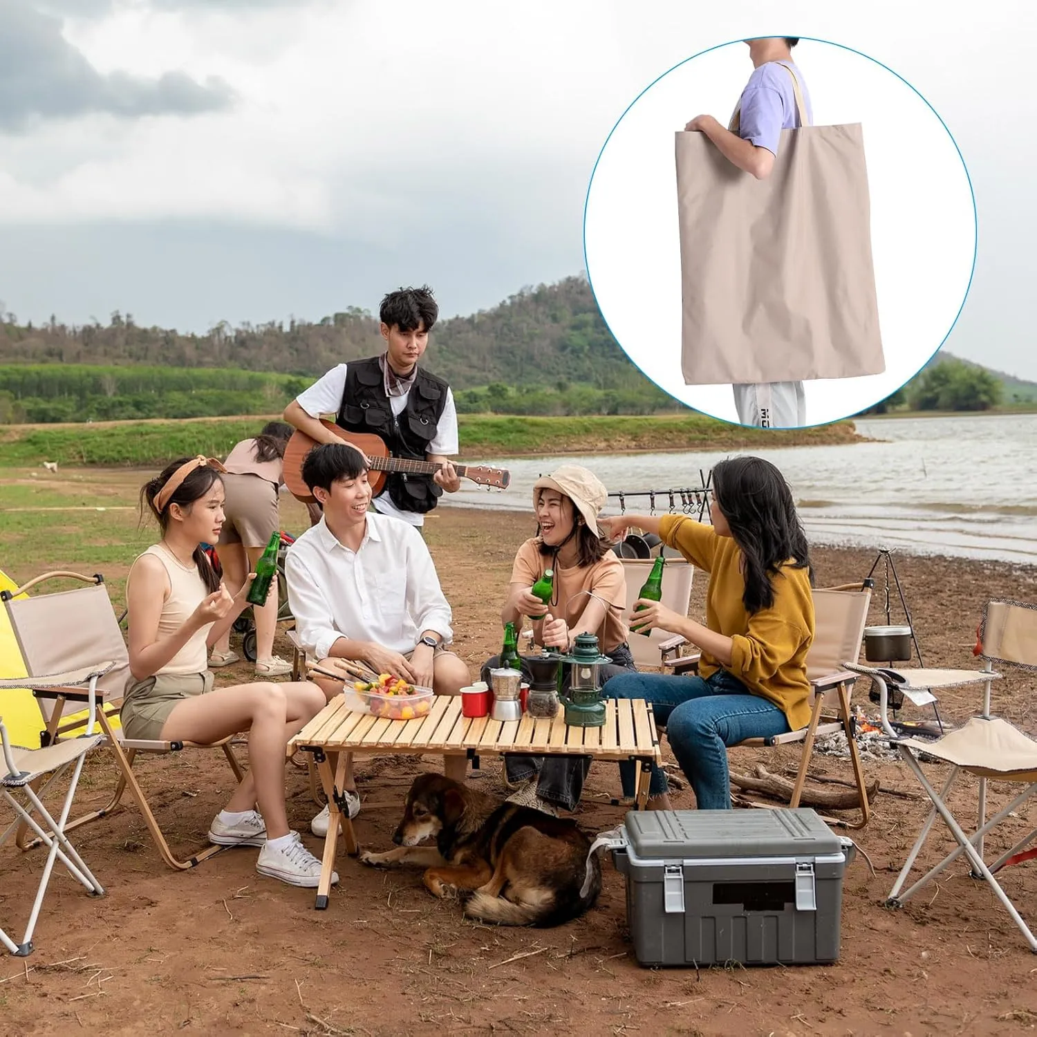 PATIKIL 23"x24" Camp Chair Bag Replacement, Folding Chair Bag Beach Chair Storage Bag Stadium Chair Carrying Bag Moving Bag with Hook-and-Loop for Travel Outdoor Camping, Beige