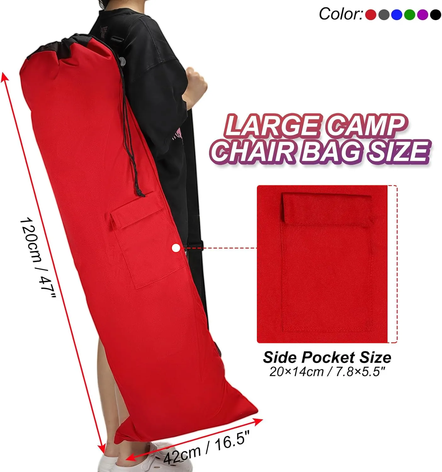 PATIKIL 47 Inch Camp Chair Replacement Bag, Foldable Camping Chair Bag 900D Oxford Large Mouth Carry Bag with Adjustable Shoulder Strap & Side Pocket for Outdoor Camping, Blue