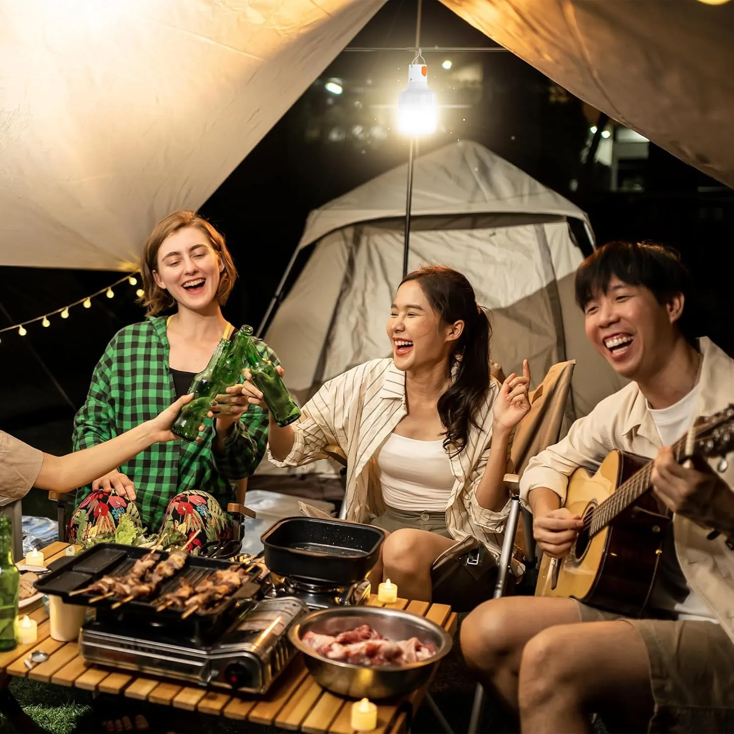 PATIKIL Camping Lantern, 4 Pack Rechargeable LED Tent Lamp Lights Bulb Portable Hanging 3 Lighting Modes 60W Clip Hook for Camping, Hiking, Fishing, White