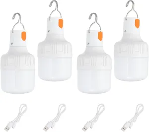 PATIKIL Camping Lantern, 4 Pack Rechargeable LED Tent Lamp Lights Bulb Portable Hanging 3 Lighting Modes 60W Clip Hook for Camping, Hiking, Fishing, White