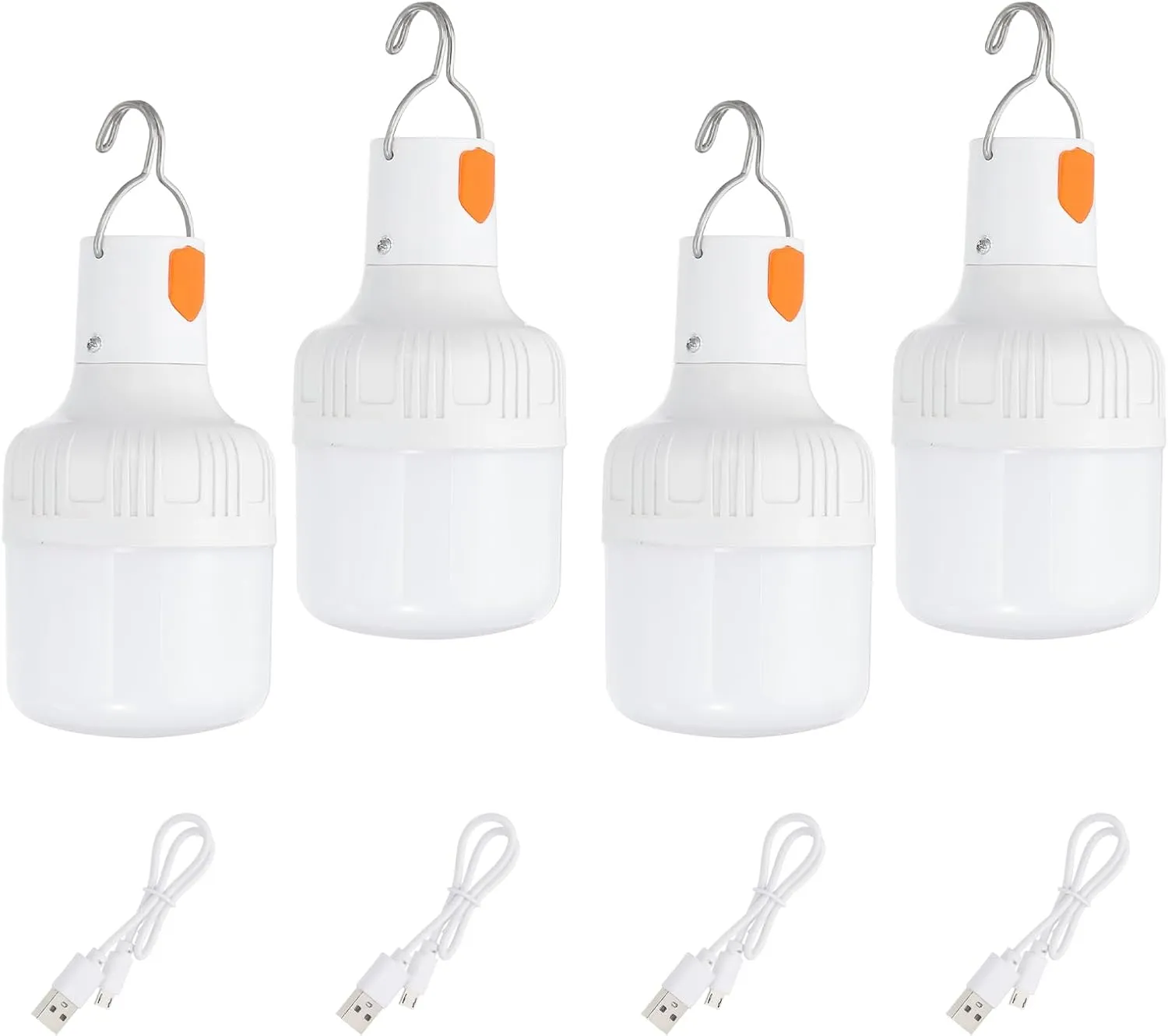 PATIKIL Camping Lantern, 4 Pack Rechargeable LED Tent Lamp Lights Bulb Portable Hanging 3 Lighting Modes 60W Clip Hook for Camping, Hiking, Fishing, White