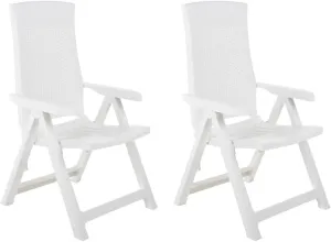 Patio Reclining Chairs 2 Pack Plastic White Outdoor Lounge Chairs Adjustable Backrest Foldable for Pool, Beach, Camping, Backyard Relaxation