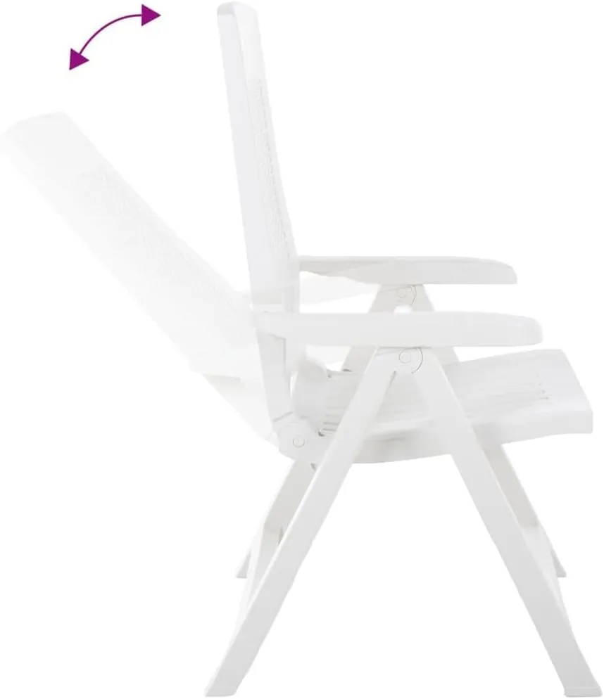 Patio Reclining Chairs 2 Pack Plastic White Outdoor Lounge Chairs Adjustable Backrest Foldable for Pool, Beach, Camping, Backyard Relaxation