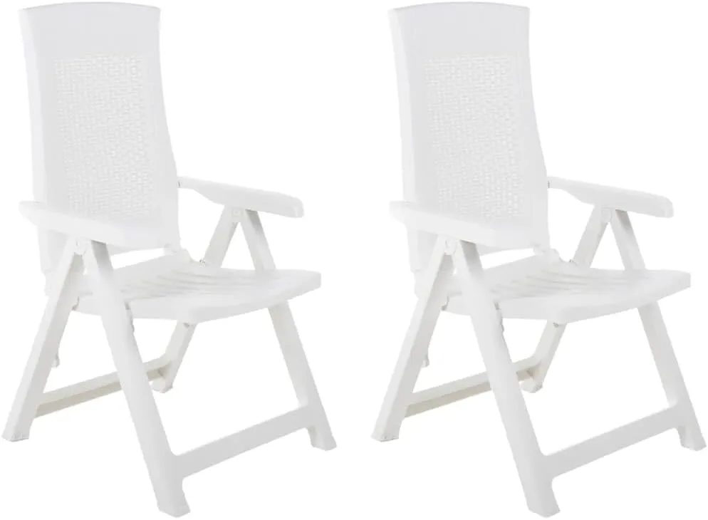 Patio Reclining Chairs 2 Pack Plastic White Outdoor Lounge Chairs Adjustable Backrest Foldable for Pool, Beach, Camping, Backyard Relaxation