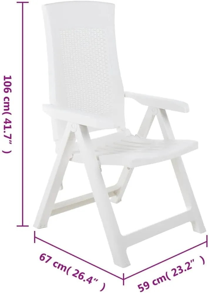 Patio Reclining Chairs 2 Pack Plastic White Outdoor Lounge Chairs Adjustable Backrest Foldable for Pool, Beach, Camping, Backyard Relaxation