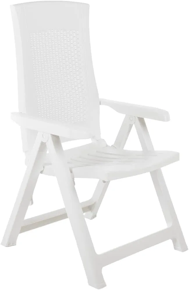 Patio Reclining Chairs 2 Pack Plastic White Outdoor Lounge Chairs Adjustable Backrest Foldable for Pool, Beach, Camping, Backyard Relaxation