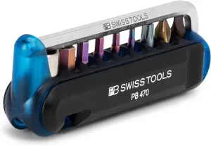 PB Swiss Tools Bike Multitool PB 470.Blue | 100% Swiss Made | Pocket Tool with Bits, Allen Key, Steel Adapter, Tire Lever for Mountain and Road Bike, Bicycle, E-Bike