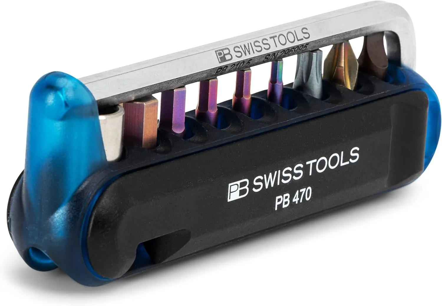 PB Swiss Tools Bike Multitool PB 470.Blue | 100% Swiss Made | Pocket Tool with Bits, Allen Key, Steel Adapter, Tire Lever for Mountain and Road Bike, Bicycle, E-Bike