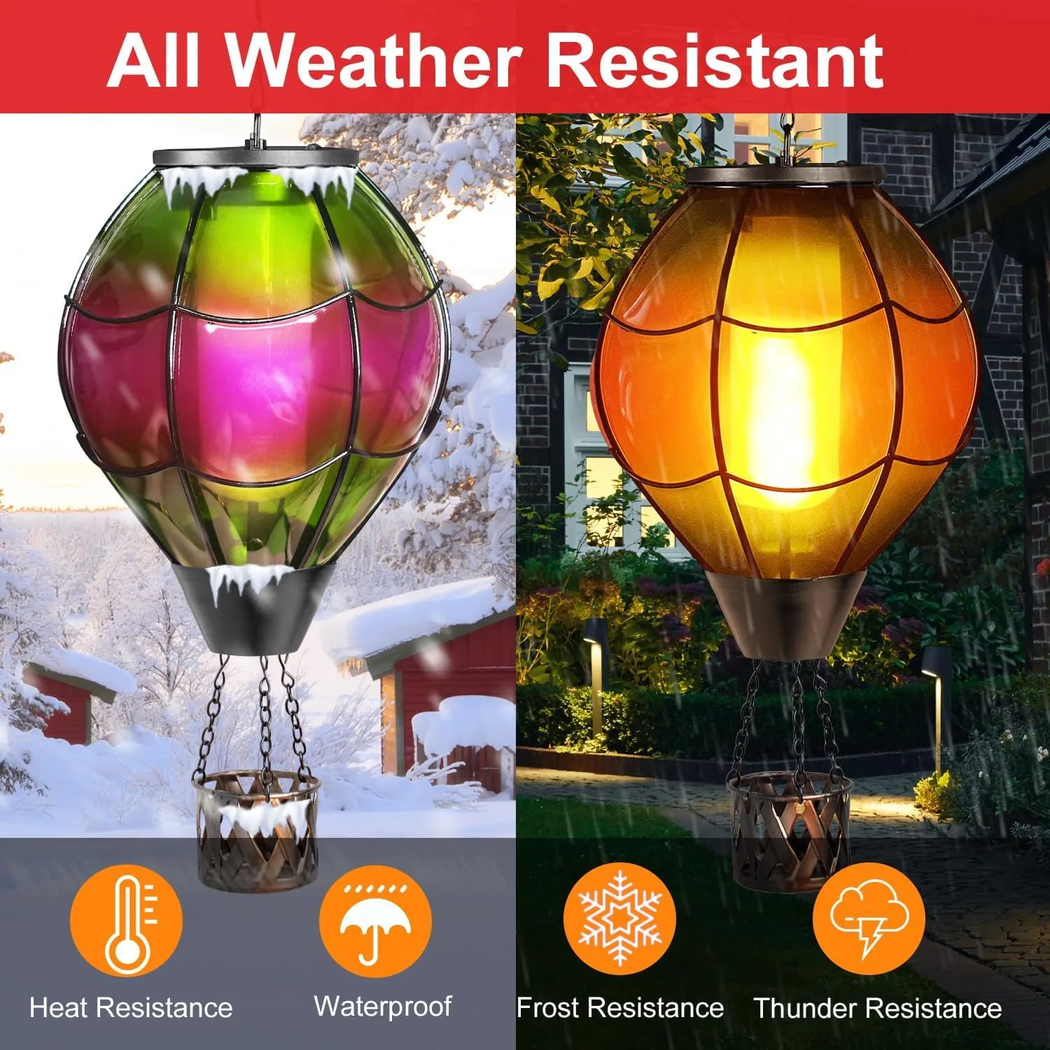 pearlstar Hot Air Balloon Solar Lantern with Flickering Flame Light Outdoor Solar Hanging Lights Waterproof for Garden Yard Farmhouse Patio Pathway Outside Decoration,Glass(Purple&Cyan)