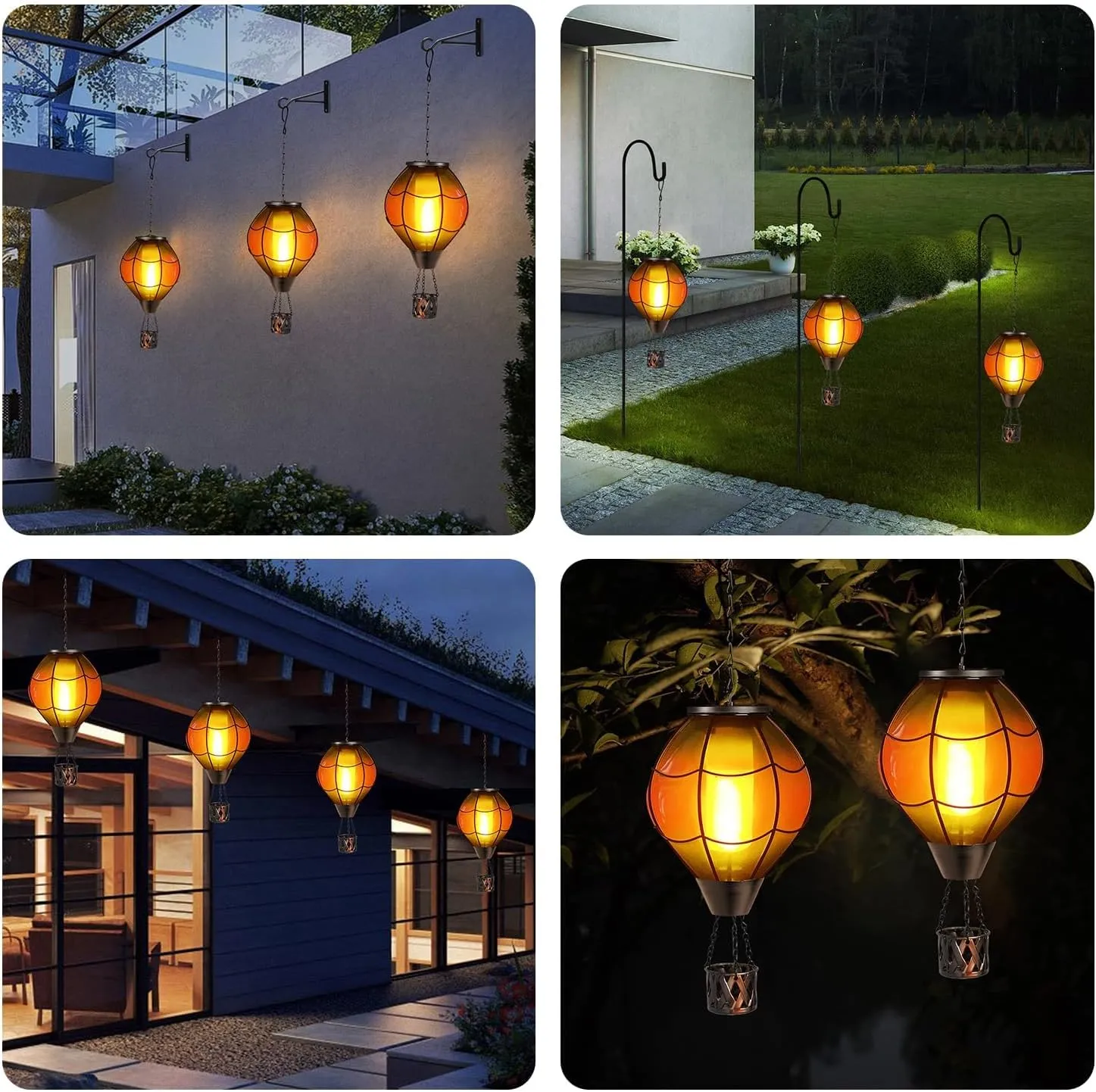 pearlstar Hot Air Balloon Solar Lantern with Flickering Flame Light Outdoor Solar Hanging Lights Waterproof for Garden Yard Farmhouse Patio Pathway Outside Decoration,Glass(Purple&Cyan)