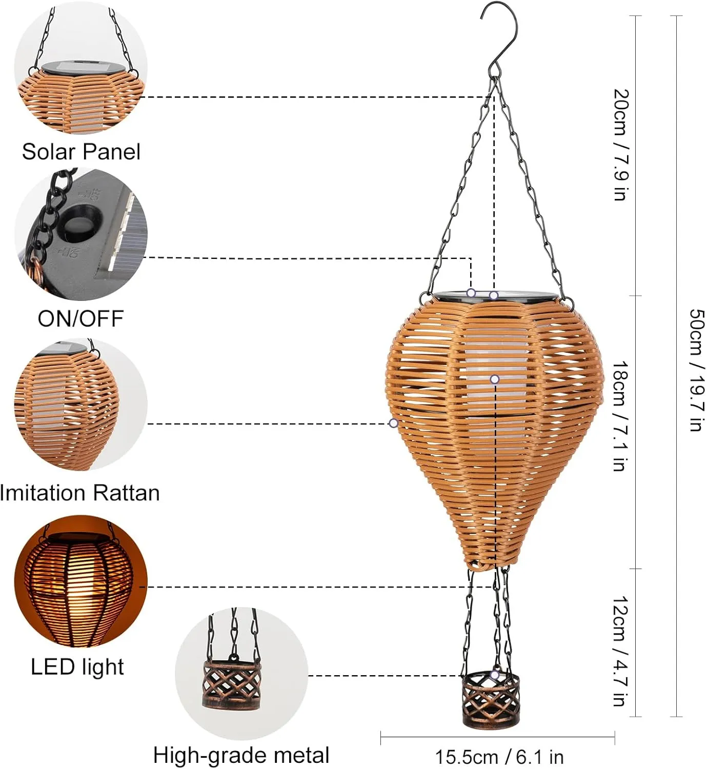 pearlstar Solar Hot Air Balloon Lantern with Flame Light Outdoor Hanging Solar Powered Lights Woven Solar Lantern Waterproof for Patio Yard Farmhouse Garden Wedding Holiday Decoration