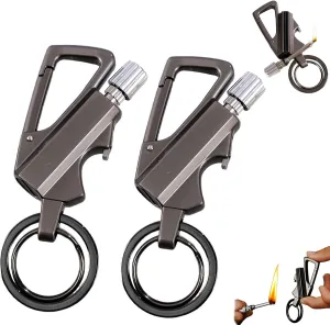 Permanent Match Infinity Lighter, Keychain Lighter, with Multitool Bottle Opener, Metal Match Kerosene Lighters, Reusable, Strike Anywhere (Black*2)