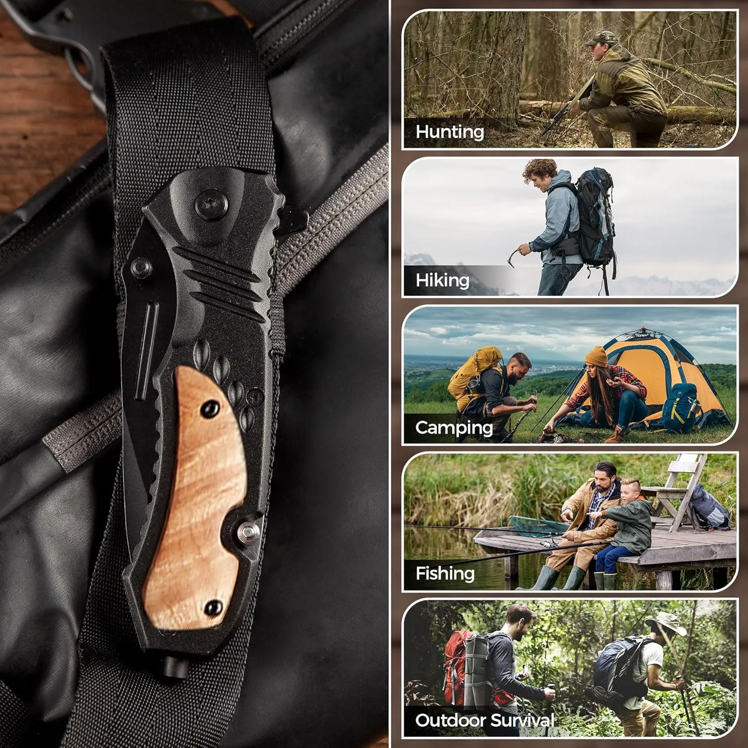 Personalized Engraved Folding Pocket Knife - Best husband Ever Gift with Black Stainless Steel Blade & Wood Handle, Quick Opening Flipper, Multitool Folding Knife for Men