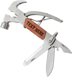 Personalized Name Camping 12 in 1 Accessories Hammer Multitool Christmas Birthday Gifts for Mens Grandpa Dad Son, Tool Gadgets, Design Your Own with Customized Icons and Text