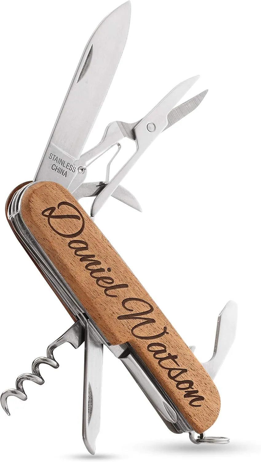 Personalized Pocket Knife w/Name & Date, 10 Font Option - Personalized 8-Function Multi-Tool Pocket Knives, Custom Engraved Knives, Groomsmen Gift, Gift for Him, Gift for Dad from Daugther