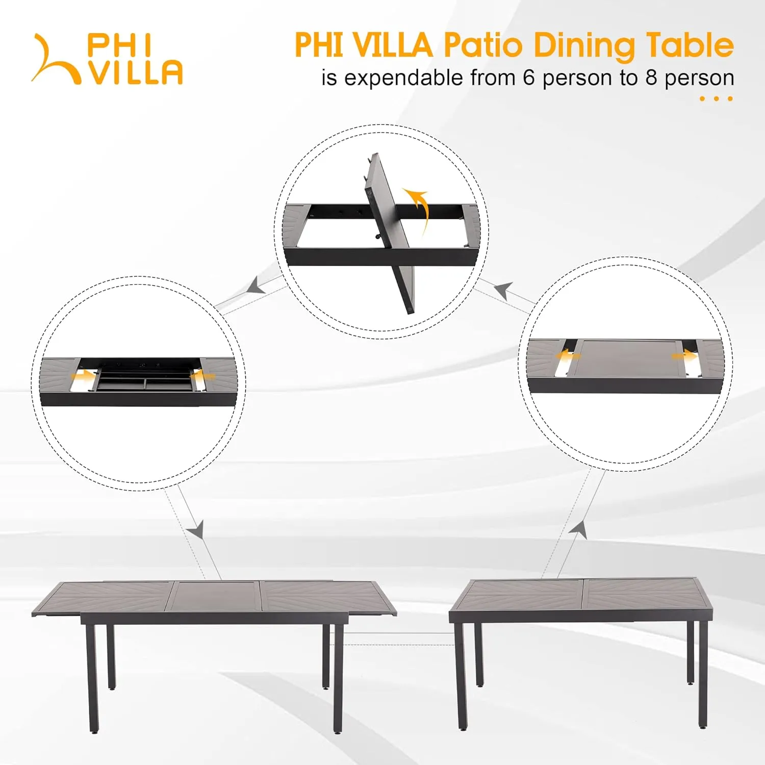 PHI VILLA Outdoor Dining Set for 8, Patio Table and Chairs Set with 8 Padded Deep Seating Armrest Dining Chairs & Full Metal Extendable Table，Outside Furniture Dining Set for Poolside, Lawn, Garden