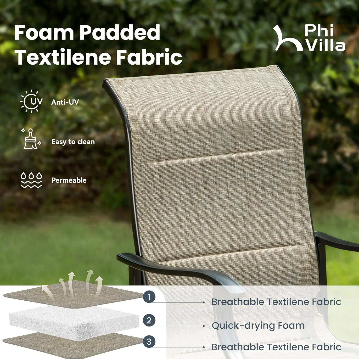 PHI VILLA Outdoor Dining Set for 8, Patio Table and Chairs Set with 8 Padded Deep Seating Armrest Dining Chairs & Full Metal Extendable Table，Outside Furniture Dining Set for Poolside, Lawn, Garden