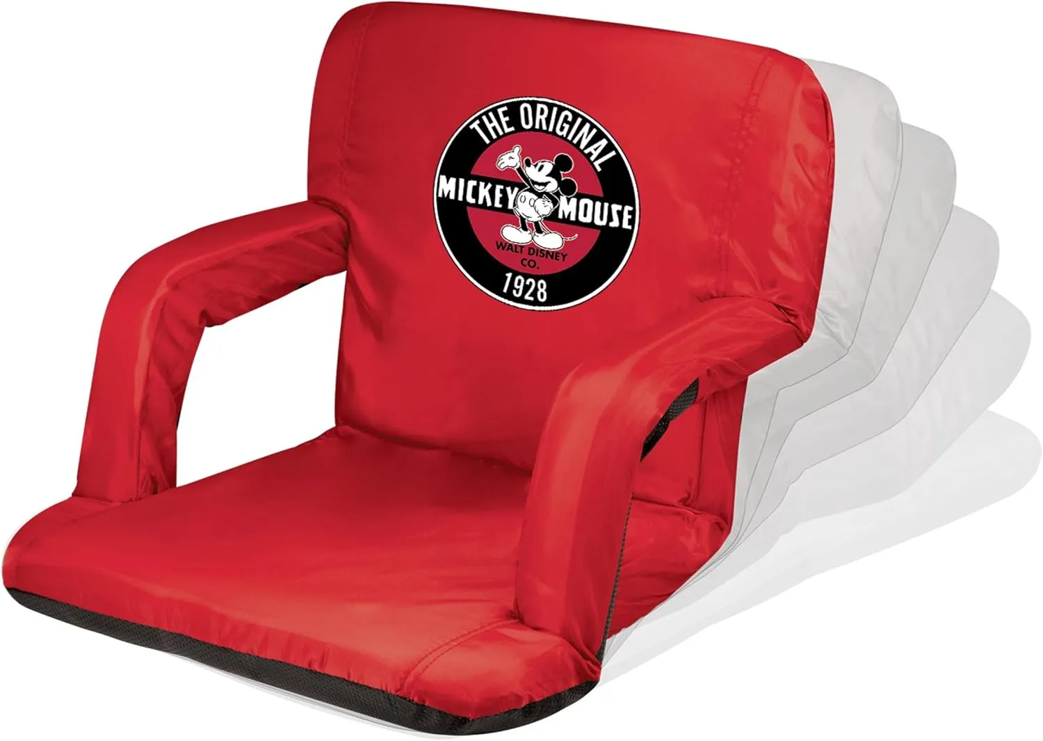 PICNIC TIME Disney Mickey Mouse Ventura Reclining Stadium Seat with Back Support, Bleacher Seat, Beach Floor Chair, (Red), 20 x 2 x 32