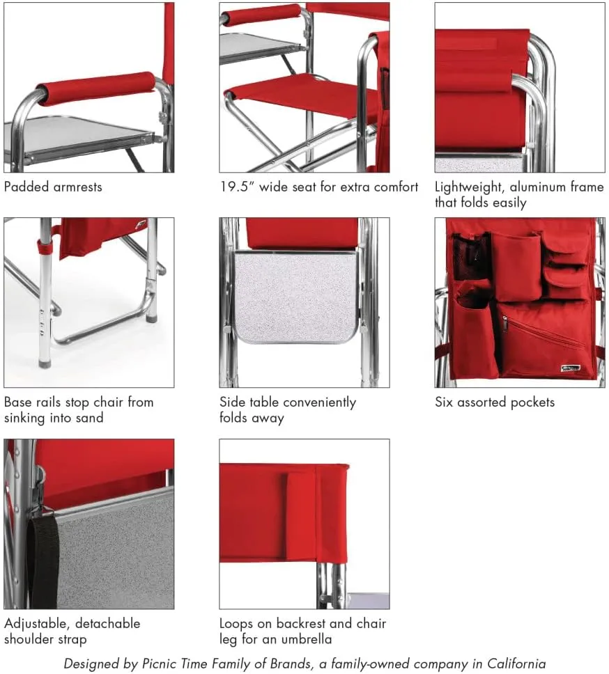 PICNIC TIME NCAA Cal Bears Sports Chair with Side Table - Beach Chair - Camp Chair for Adults