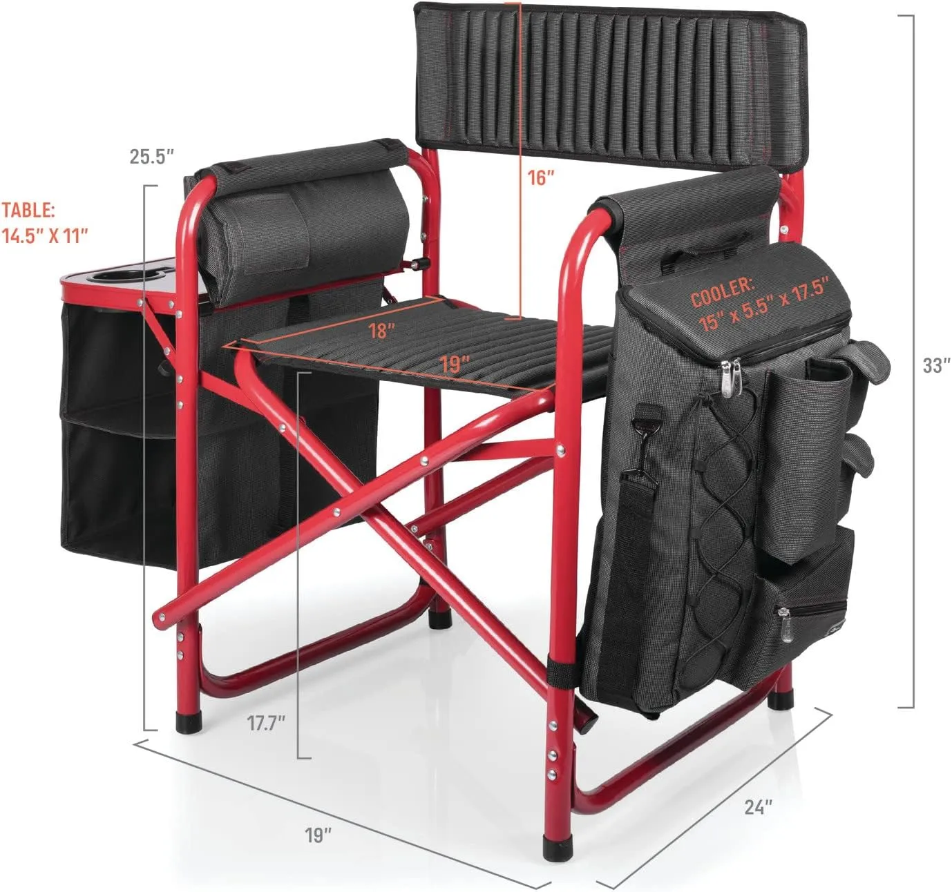 PICNIC TIME NFL Unisex-Adult NFL Fusion Camping Chair with Side Table and Soft Cooler, Beach Chair for Adults, Lawn Chair