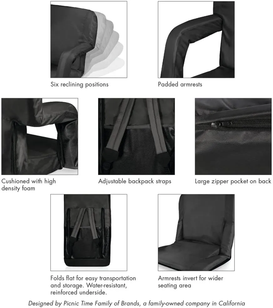 PICNIC TIME NHL Ventura Reclining Stadium Seat with Back Support - Bleacher Seat - Beach Floor Chair