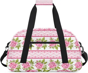 Pink Rose Gym Duffel Bag for Men Women Ethnic Sports Tote Bag with Adjustable Shoulder Strap for Dance Gymnastics Traveling Outdoor Camping Overnight Stay
