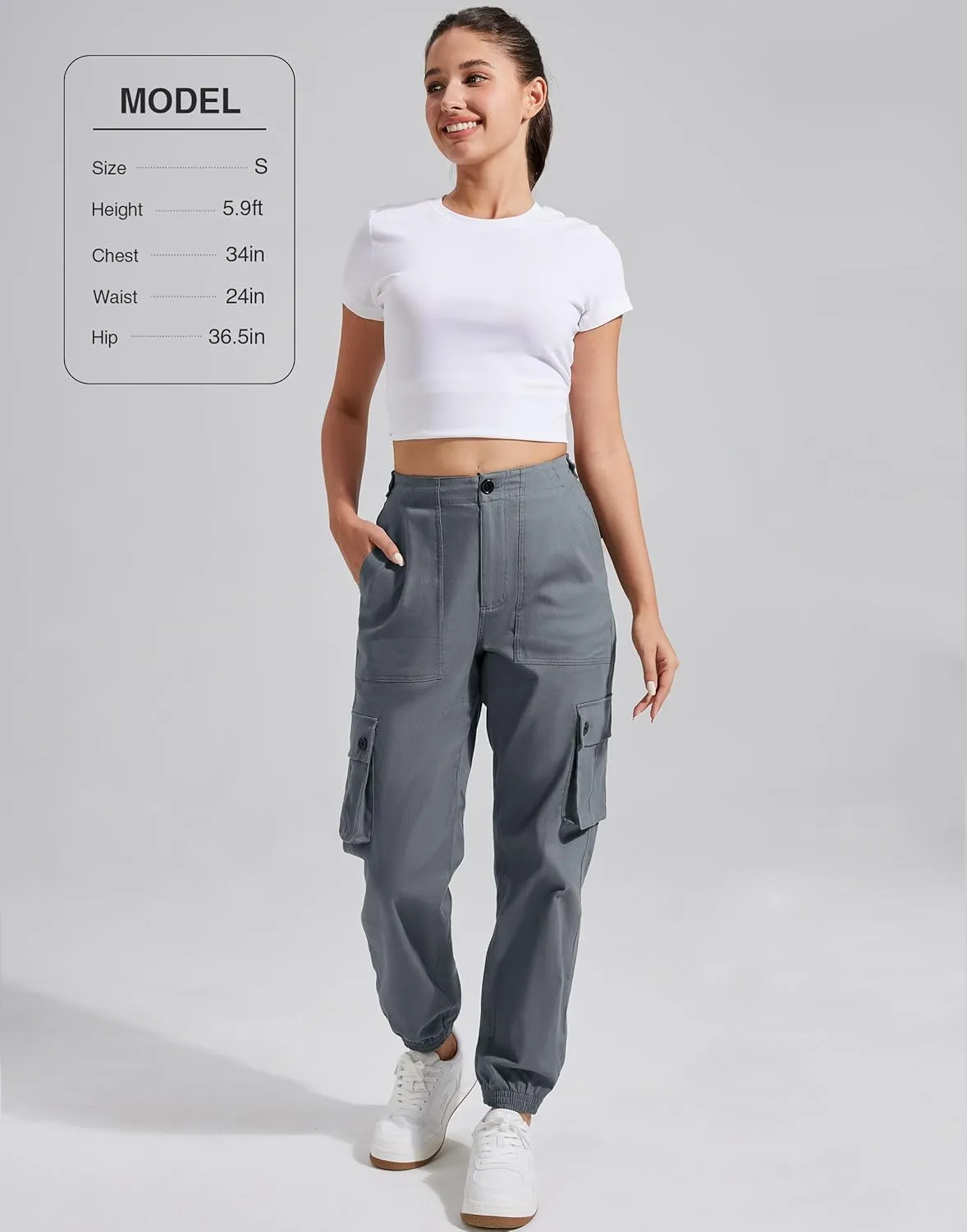 Pioneer Camp Women's Stretchy Cargo Pants with Pockets High-Rise Casual Hiking Cotton Joggers Adjustable Waistband with Belt