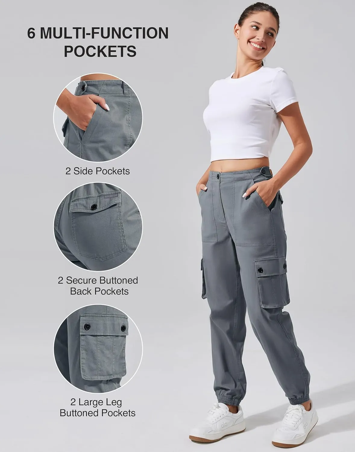 Pioneer Camp Women's Stretchy Cargo Pants with Pockets High-Rise Casual Hiking Cotton Joggers Adjustable Waistband with Belt