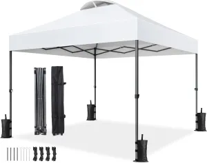 Pipishell 10x10 Portable Canopy, One Push Setup, Easy Up Patio Tent Outdoor Instant Sun Shade, Gazebo with Wheeled Bag,UV-Resistant and Waterproof for Camping, Events, Backyard Frost White