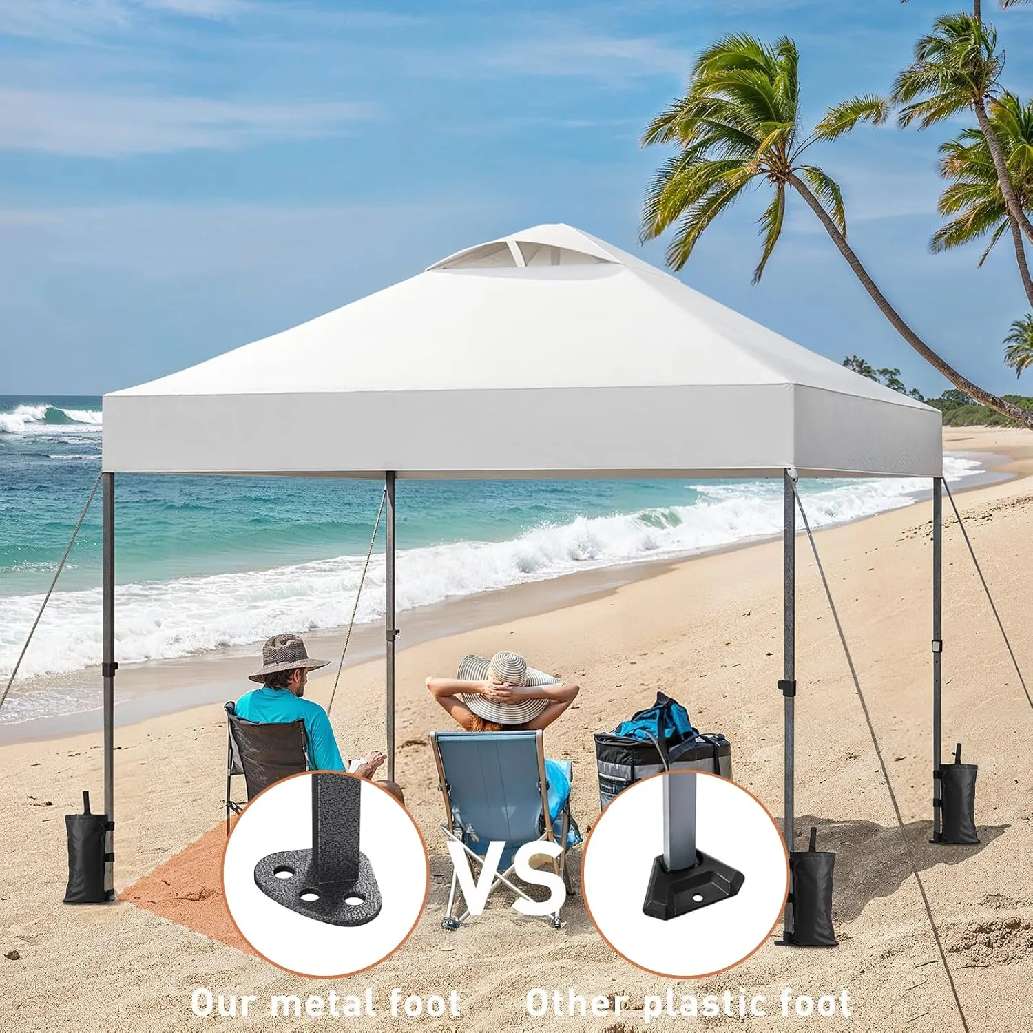Pipishell 10x10 Portable Canopy, One Push Setup, Easy Up Patio Tent Outdoor Instant Sun Shade, Gazebo with Wheeled Bag,UV-Resistant and Waterproof for Camping, Events, Backyard Frost White