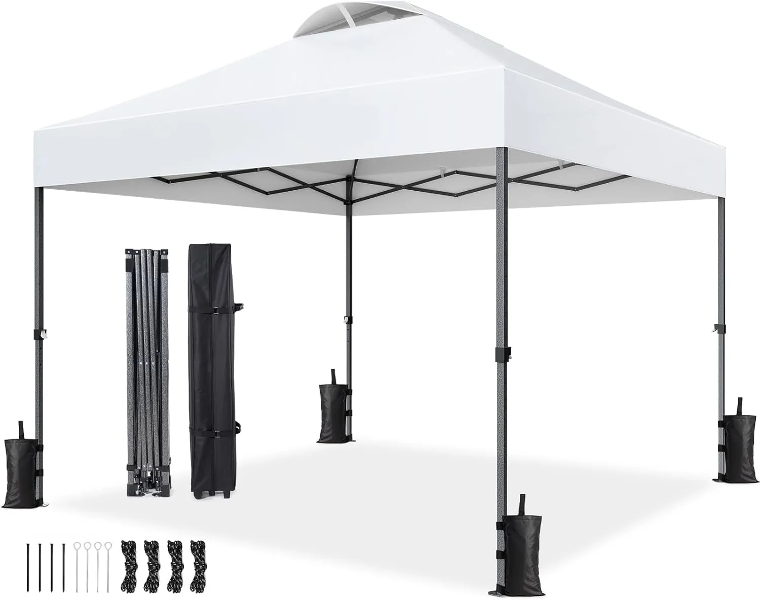 Pipishell 10x10 Portable Canopy, One Push Setup, Easy Up Patio Tent Outdoor Instant Sun Shade, Gazebo with Wheeled Bag,UV-Resistant and Waterproof for Camping, Events, Backyard Frost White