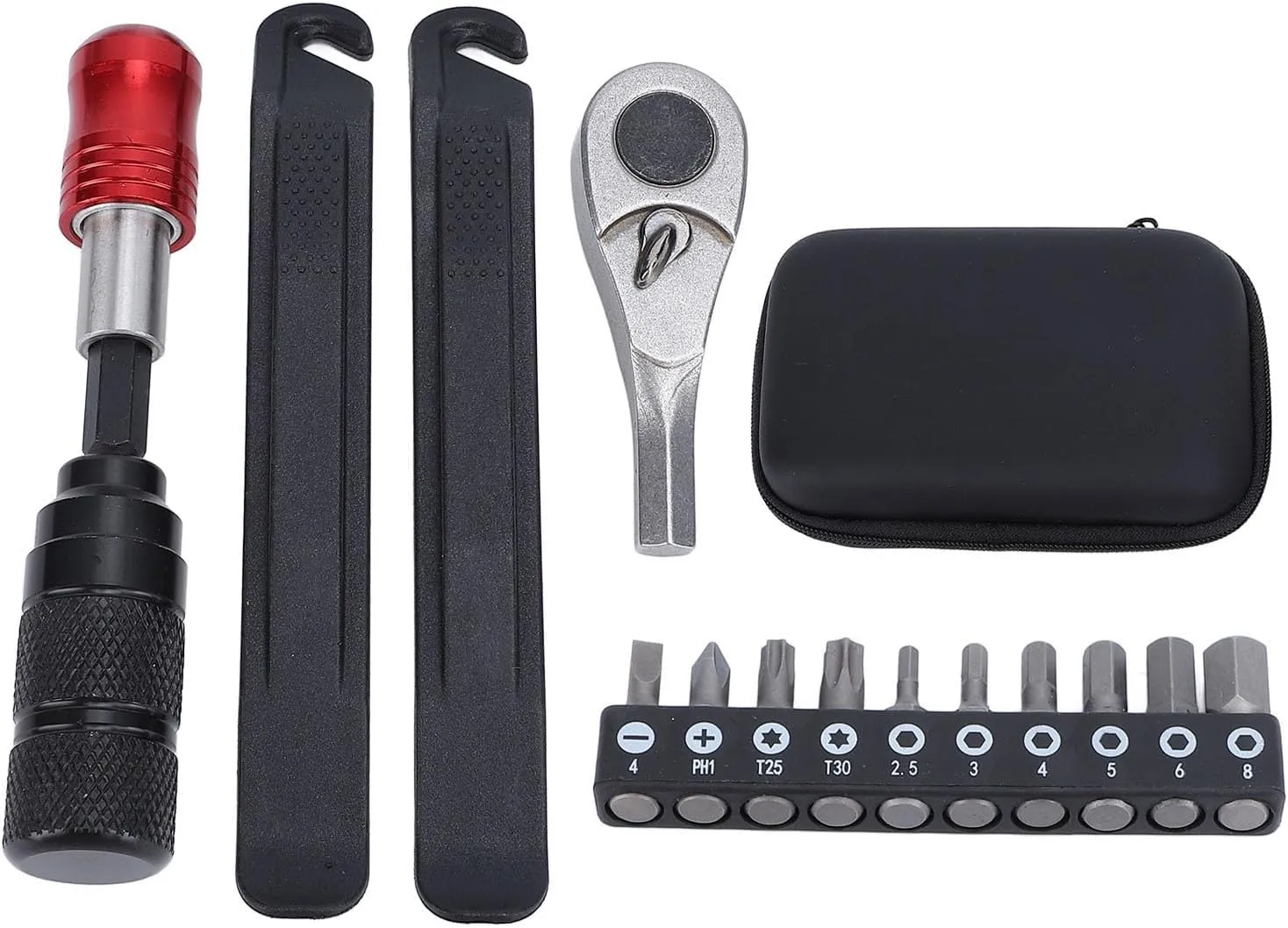 plplaaoo Cycling Ratchet Wrench Set Multitool Tire Levers Portable Cycling Maintenance Kit with Screwdriver Bits for Home Professional Use Steel Aluminum Alloy