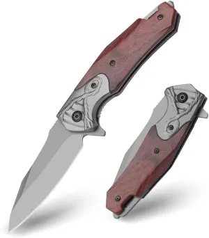 Pocket Knife for Men Multitool Folding Knives with Glass Breaker Safety Liner-Lock,Rosewood Ergonomic Handle EDC Knives Gifts