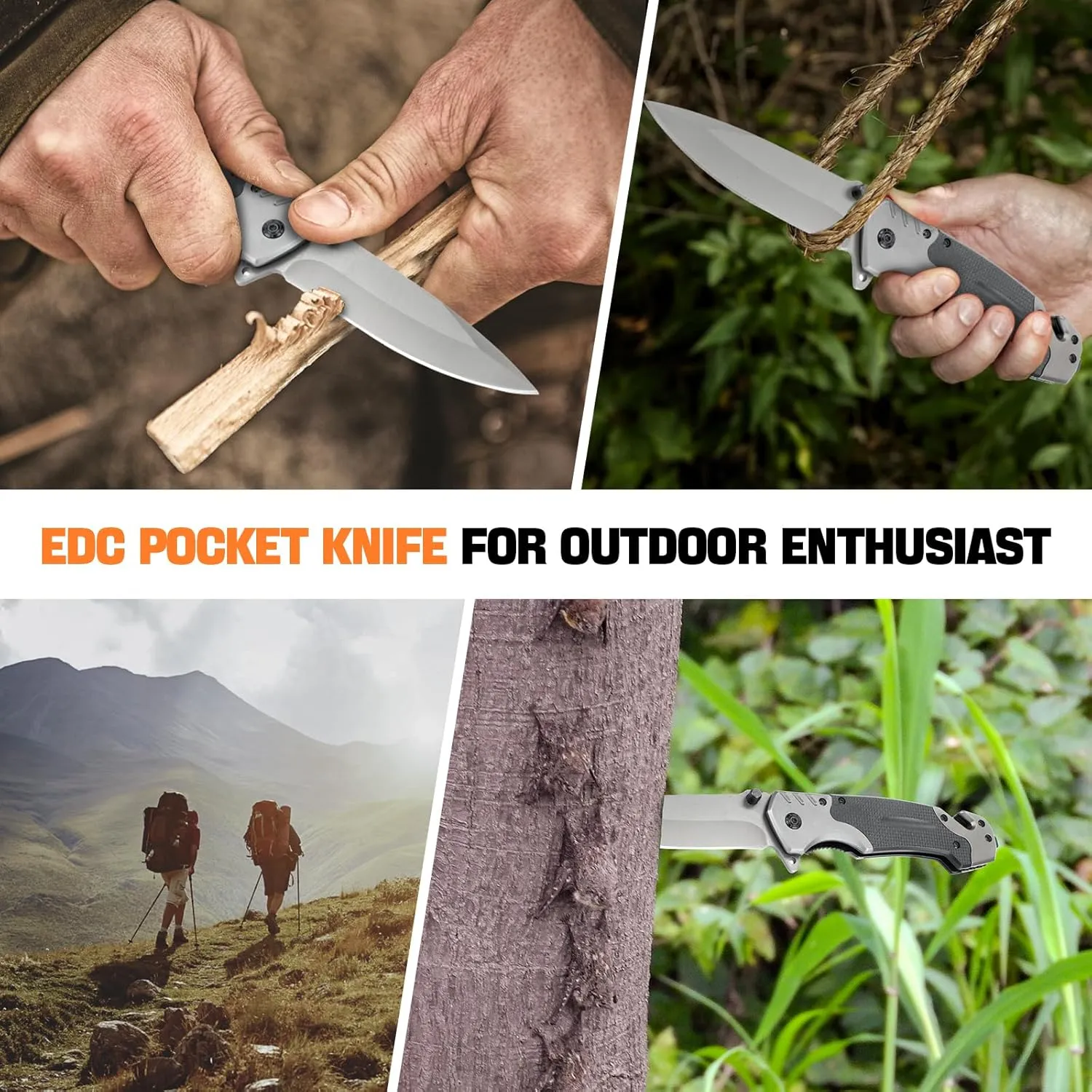 Pocket Knife for Men with Glass Breaker, Seatbelt Cutter, 3-in-1 Multitool Folding/Survival Knife for Emergency Rescue Situations,Camping Survival