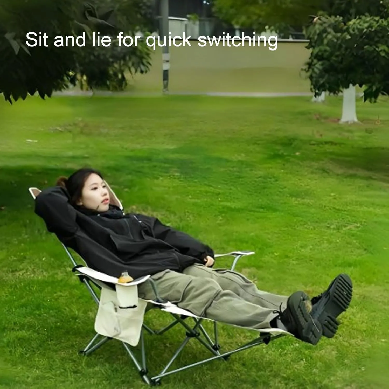 POCREATION Camping Lounge Chair Sturdy, Adjustable Recliner, Footrest, Portable Reclining Chair for Outdoor Activities, 900D Oxford Cloth, 50x50x90cm (Khaki)