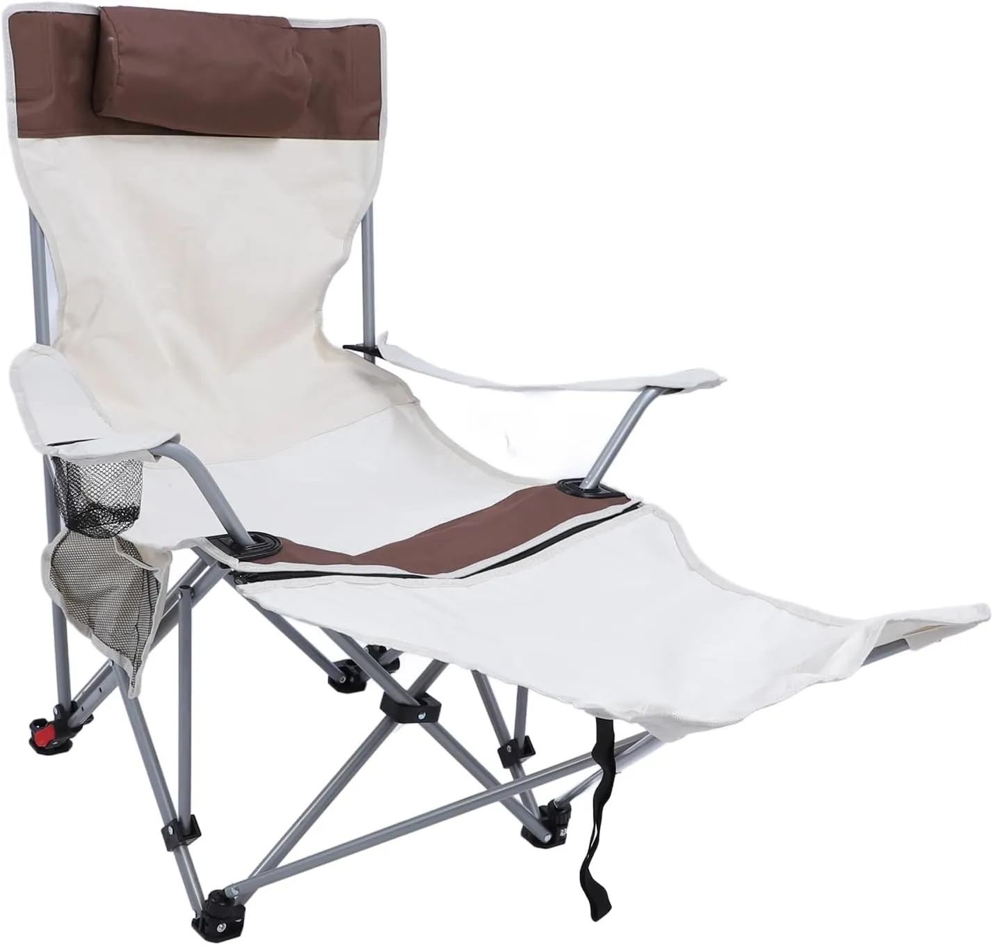 POCREATION Camping Lounge Chair Sturdy, Adjustable Recliner, Footrest, Portable Reclining Chair for Outdoor Activities, 900D Oxford Cloth, 50x50x90cm (Khaki)